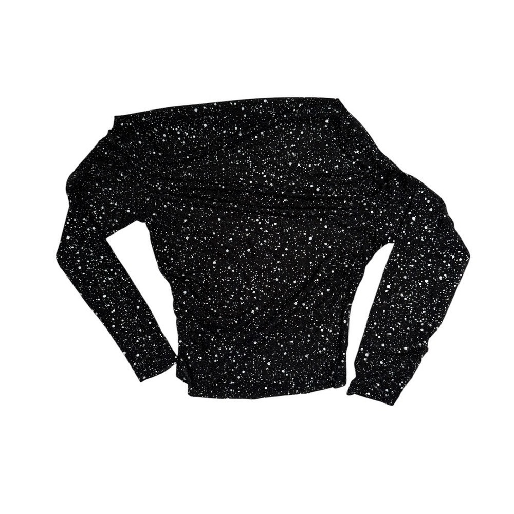 Off The Should Top Black White Starry Paint Splatter Speckled Long Sleeve
